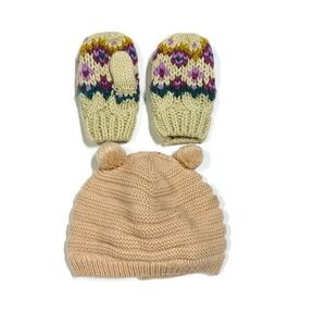 Zara knit baby girls mittens and hat